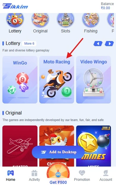 Moto racing game